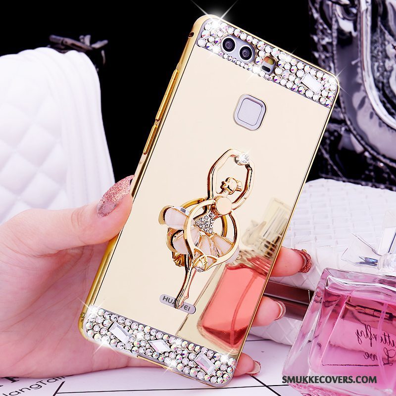 Etui Huawei P9 Support Telefonring, Cover Huawei P9 Strass Ramme Guld