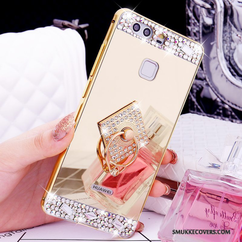 Etui Huawei P9 Support Telefonring, Cover Huawei P9 Strass Ramme Guld