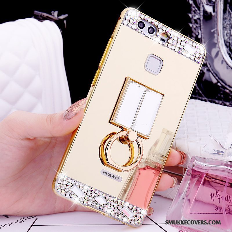 Etui Huawei P9 Support Telefonring, Cover Huawei P9 Strass Ramme Guld