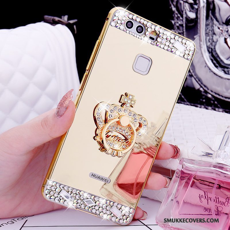 Etui Huawei P9 Support Telefonring, Cover Huawei P9 Strass Ramme Guld