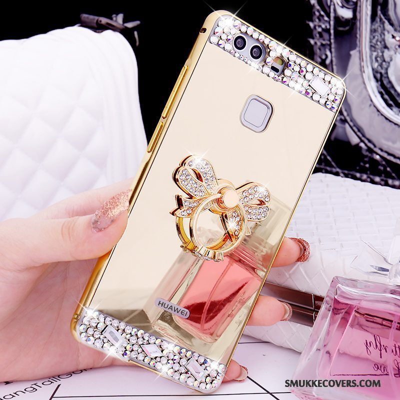 Etui Huawei P9 Support Telefonring, Cover Huawei P9 Strass Ramme Guld