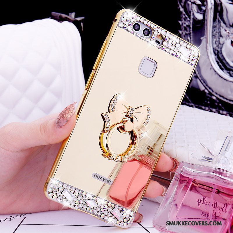 Etui Huawei P9 Support Telefonring, Cover Huawei P9 Strass Ramme Guld