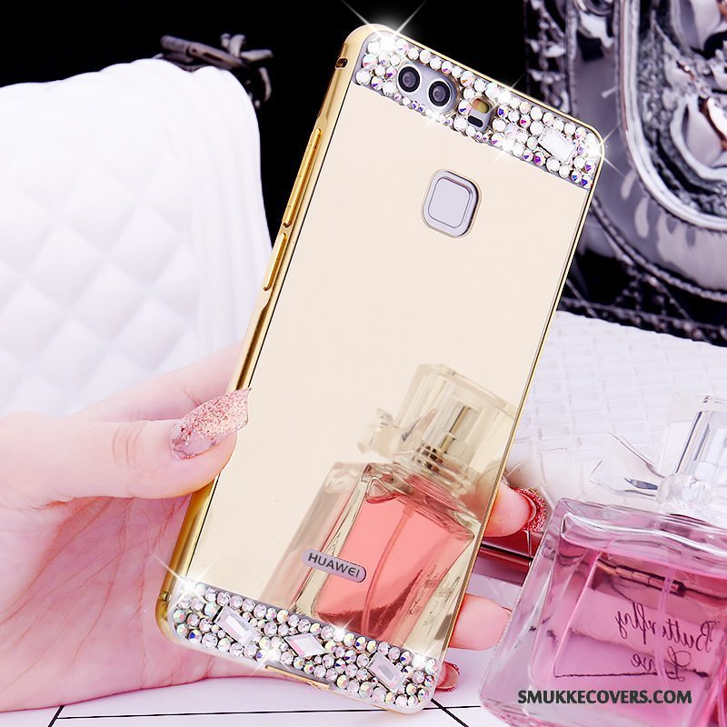 Etui Huawei P9 Support Telefonring, Cover Huawei P9 Strass Ramme Guld