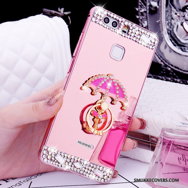 Etui Huawei P9 Support Telefonring, Cover Huawei P9 Strass Ramme Guld