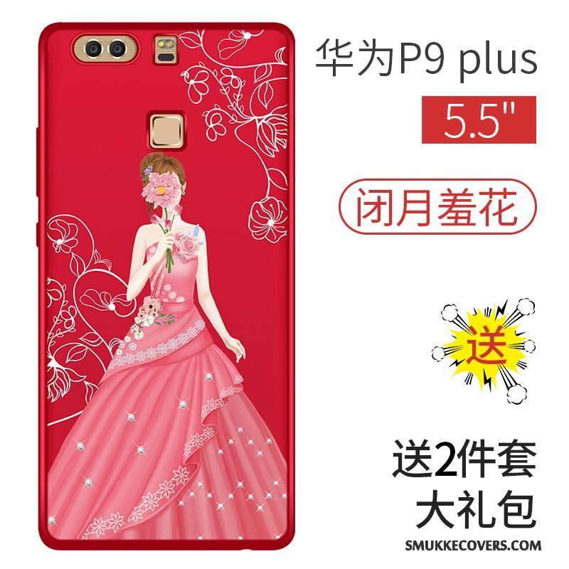 Etui Huawei P9 Tasker Anti-fald Rød, Cover Huawei P9 Malet Nubuck Telefon