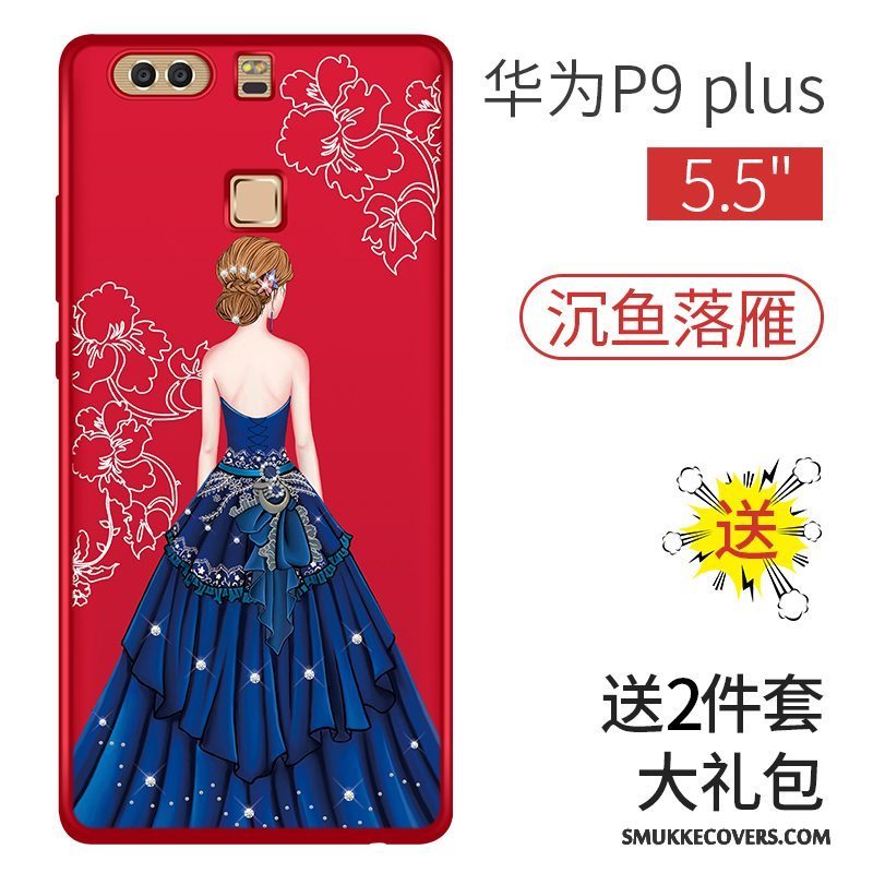 Etui Huawei P9 Tasker Anti-fald Rød, Cover Huawei P9 Malet Nubuck Telefon