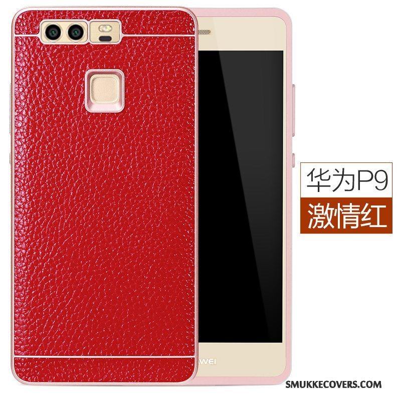 Etui Huawei P9 Tasker Telefonhøj, Cover Huawei P9 Læder Anti-fald Orange