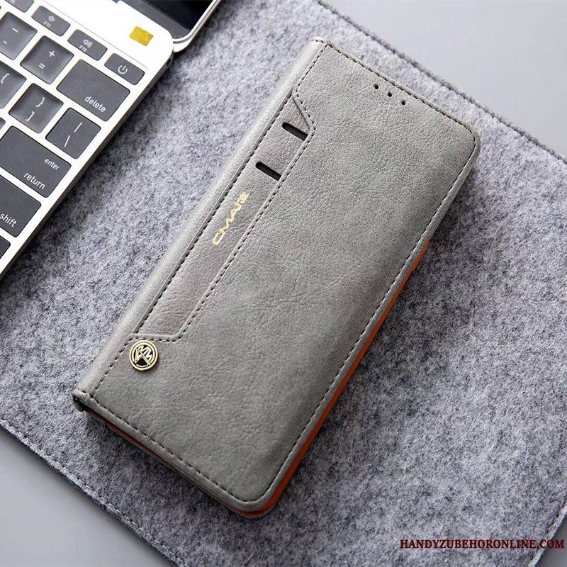 Etui Huawei Y5 2018 Folio Kort Anti-fald, Cover Huawei Y5 2018 Læder Telefongrå