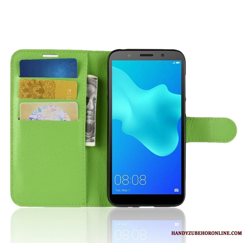 Etui Huawei Y5 2018 Læder Blå Telefon, Cover Huawei Y5 2018 Folio Anti-fald Kort