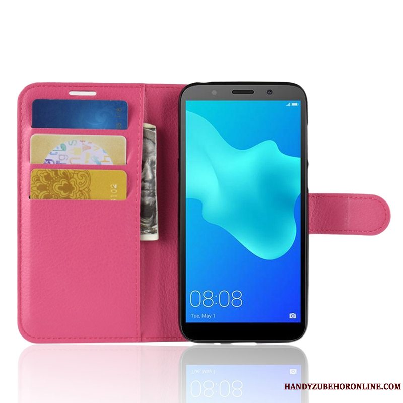 Etui Huawei Y5 2018 Læder Blå Telefon, Cover Huawei Y5 2018 Folio Anti-fald Kort