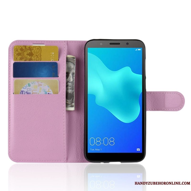 Etui Huawei Y5 2018 Læder Blå Telefon, Cover Huawei Y5 2018 Folio Anti-fald Kort