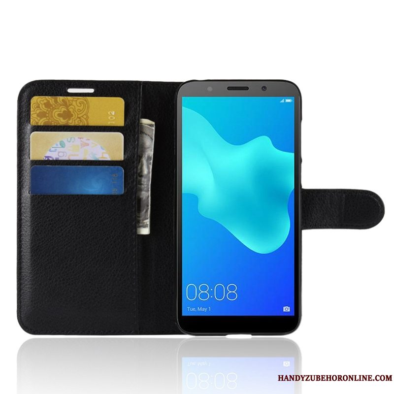 Etui Huawei Y5 2018 Læder Blå Telefon, Cover Huawei Y5 2018 Folio Anti-fald Kort