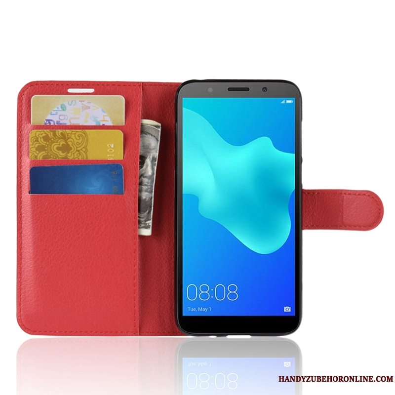 Etui Huawei Y5 2018 Læder Blå Telefon, Cover Huawei Y5 2018 Folio Anti-fald Kort