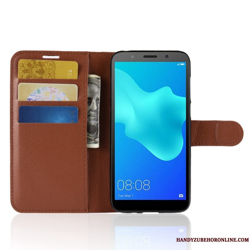 Etui Huawei Y5 2018 Læder Blå Telefon, Cover Huawei Y5 2018 Folio Anti-fald Kort