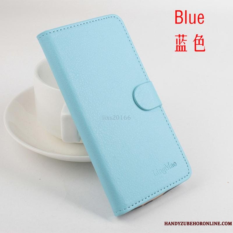 Etui Huawei Y5 2018 Læder Mønster Litchi, Cover Huawei Y5 2018 Beskyttelse Kort Blå