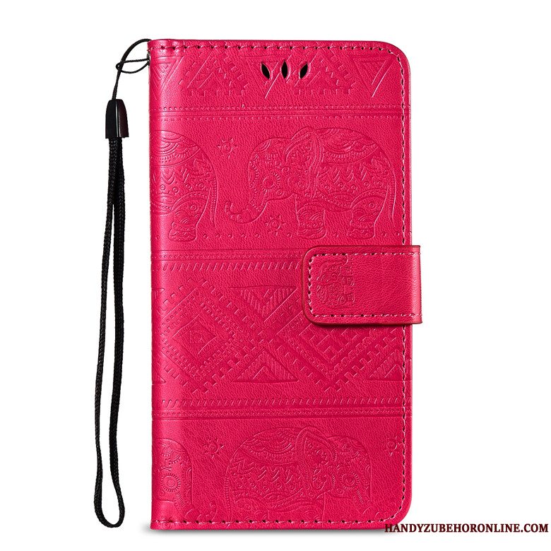 Etui Huawei Y5 2019 Folio Stor Telefon, Cover Huawei Y5 2019 Læder Rød Anti-fald