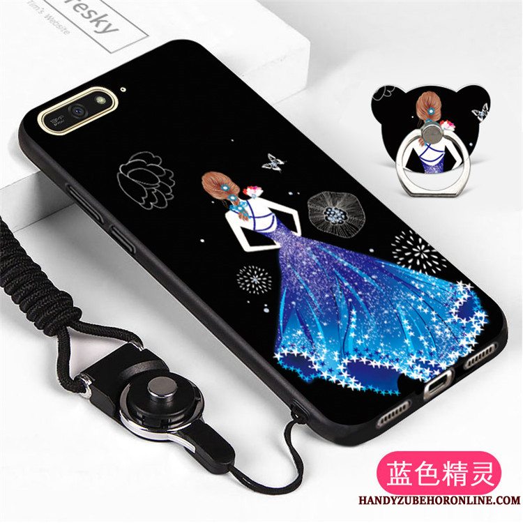 Etui Huawei Y6 2018 Blød Trend Hvid, Cover Huawei Y6 2018 Support Hængende Hals Telefon