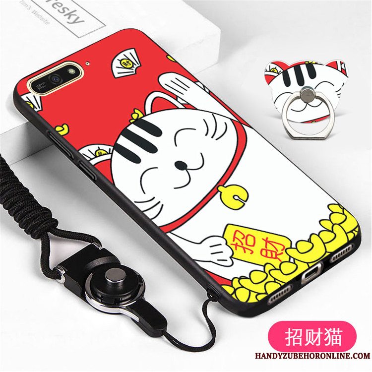 Etui Huawei Y6 2018 Blød Trend Hvid, Cover Huawei Y6 2018 Support Hængende Hals Telefon