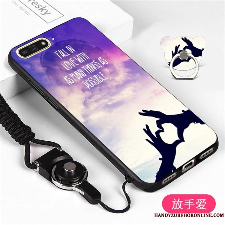 Etui Huawei Y6 2018 Blød Trend Hvid, Cover Huawei Y6 2018 Support Hængende Hals Telefon