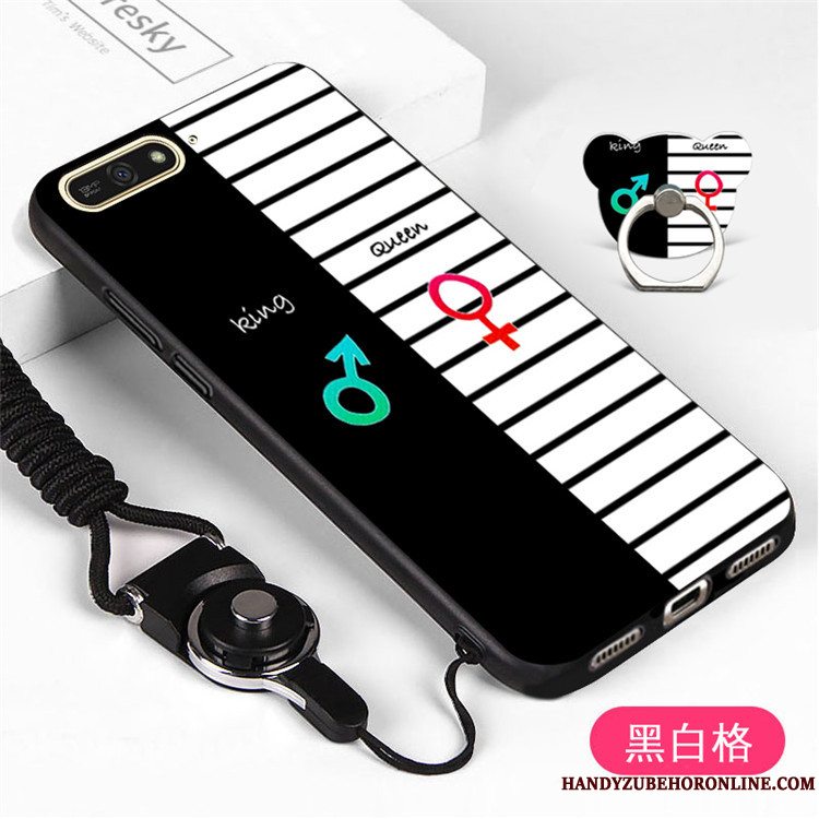 Etui Huawei Y6 2018 Blød Trend Hvid, Cover Huawei Y6 2018 Support Hængende Hals Telefon