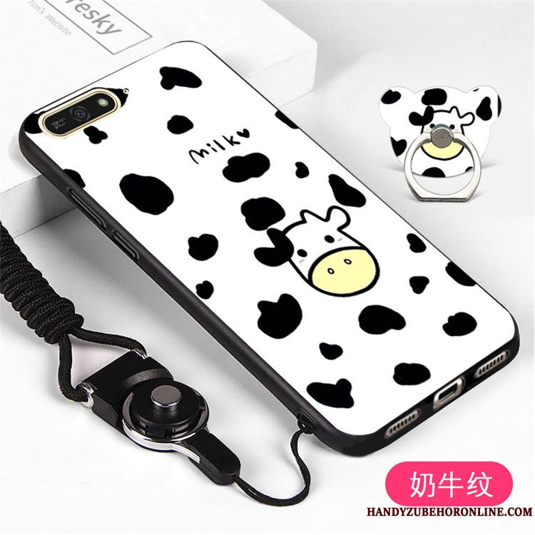 Etui Huawei Y6 2018 Blød Trend Hvid, Cover Huawei Y6 2018 Support Hængende Hals Telefon