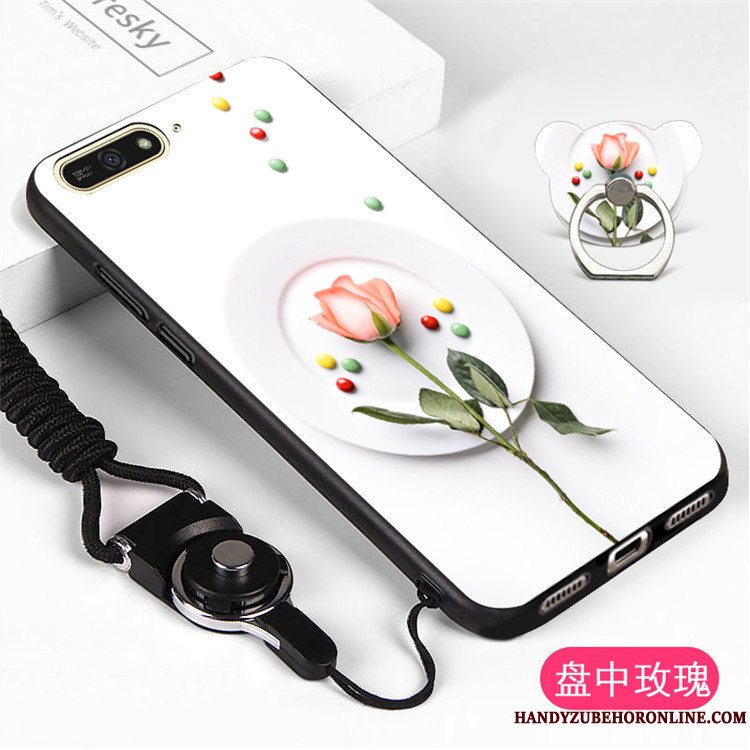 Etui Huawei Y6 2018 Blød Trend Hvid, Cover Huawei Y6 2018 Support Hængende Hals Telefon