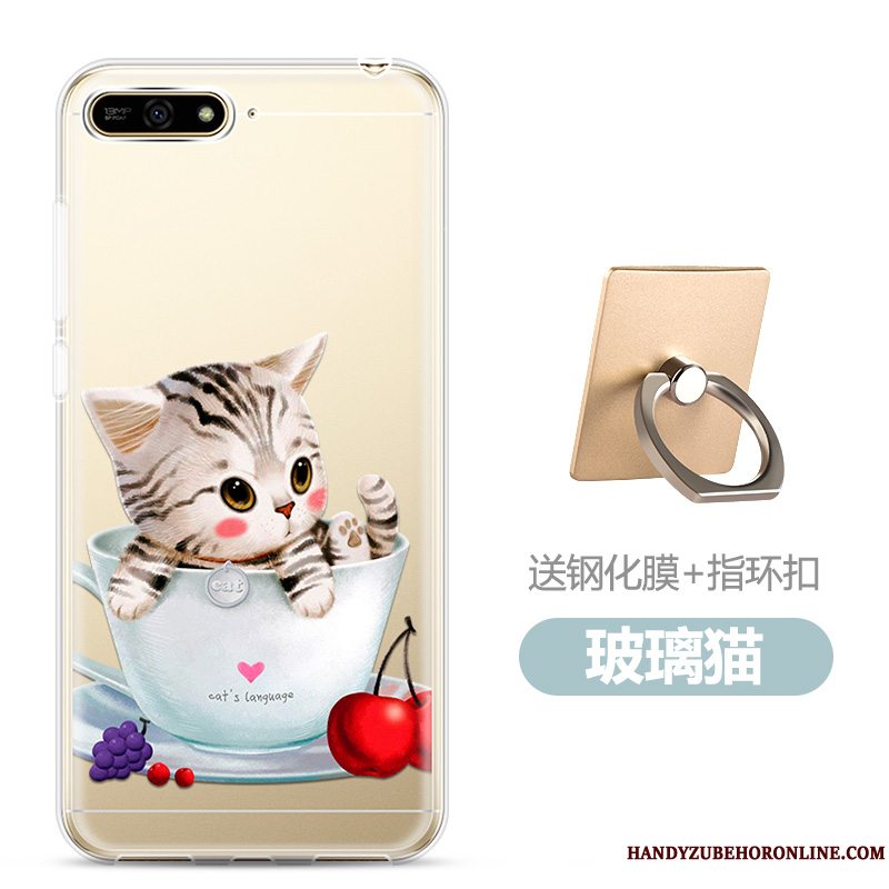 Etui Huawei Y6 2018 Cartoon Skærmbeskyttelse Gennemsigtig, Cover Huawei Y6 2018 Blød Hærdning