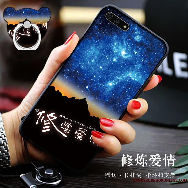 Etui Huawei Y6 2018 Silikone Blå Telefon, Cover Huawei Y6 2018 Tasker Anti-fald