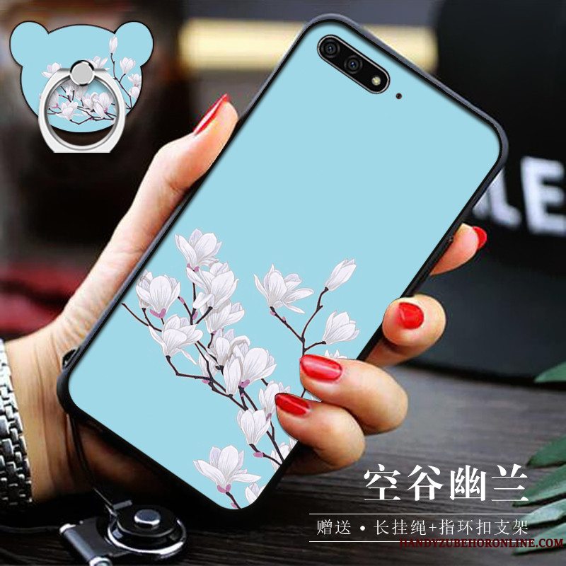 Etui Huawei Y6 2018 Silikone Blå Telefon, Cover Huawei Y6 2018 Tasker Anti-fald