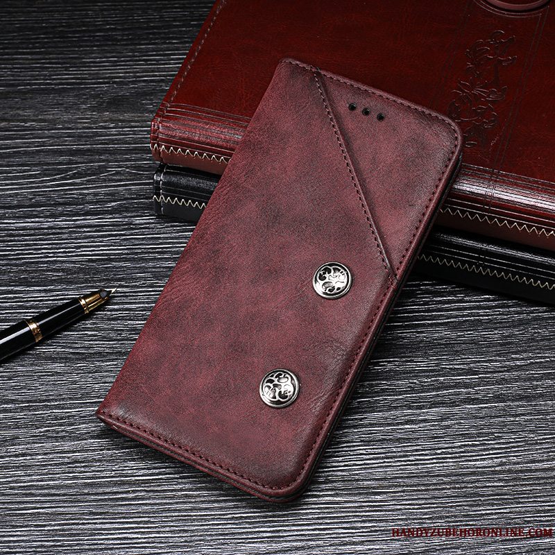 Etui Huawei Y6 2018 Vintage Telefonrød, Cover Huawei Y6 2018 Læder Anti-fald