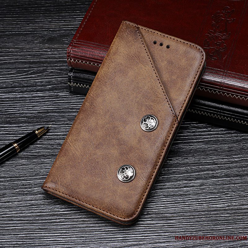 Etui Huawei Y6 2018 Vintage Telefonrød, Cover Huawei Y6 2018 Læder Anti-fald