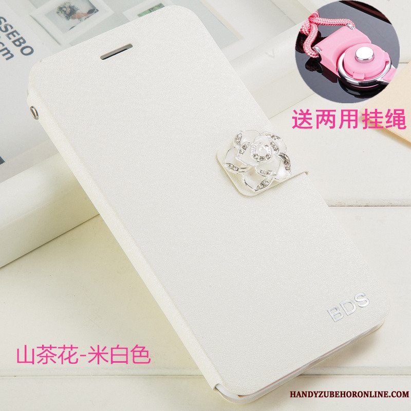 Etui Huawei Y6 2019 Beskyttelse Hvid Telefon, Cover Huawei Y6 2019 Læder Hængende Ornamenter Anti-fald