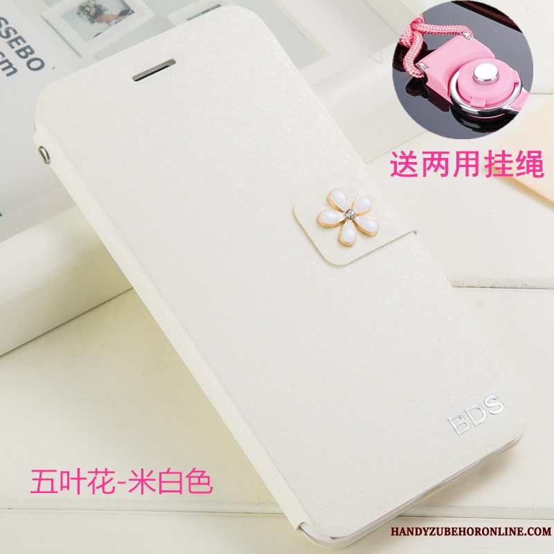 Etui Huawei Y6 2019 Beskyttelse Hvid Telefon, Cover Huawei Y6 2019 Læder Hængende Ornamenter Anti-fald