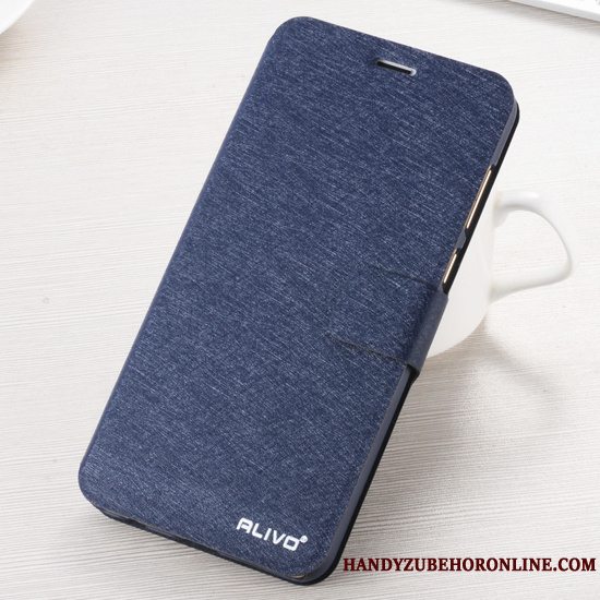 Etui Huawei Y6 2019 Læder Blå Nubuck, Cover Huawei Y6 2019 Tasker Anti-fald Telefon