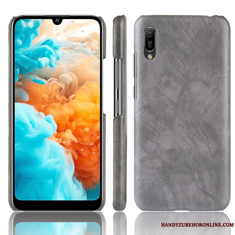 Etui Huawei Y6 2019 Læder Hård Litchi, Cover Huawei Y6 2019 Beskyttelse Mønster Telefon