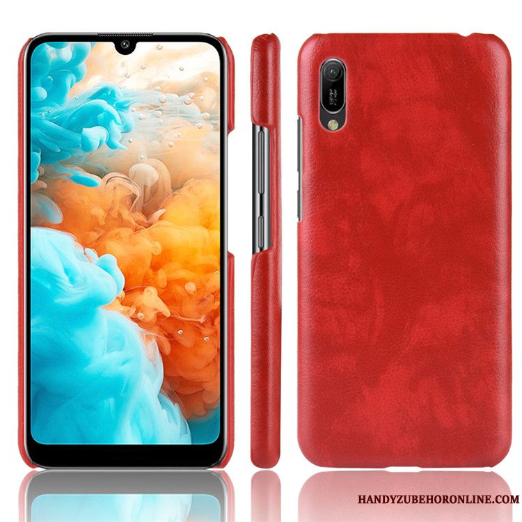 Etui Huawei Y6 2019 Læder Hård Litchi, Cover Huawei Y6 2019 Beskyttelse Mønster Telefon