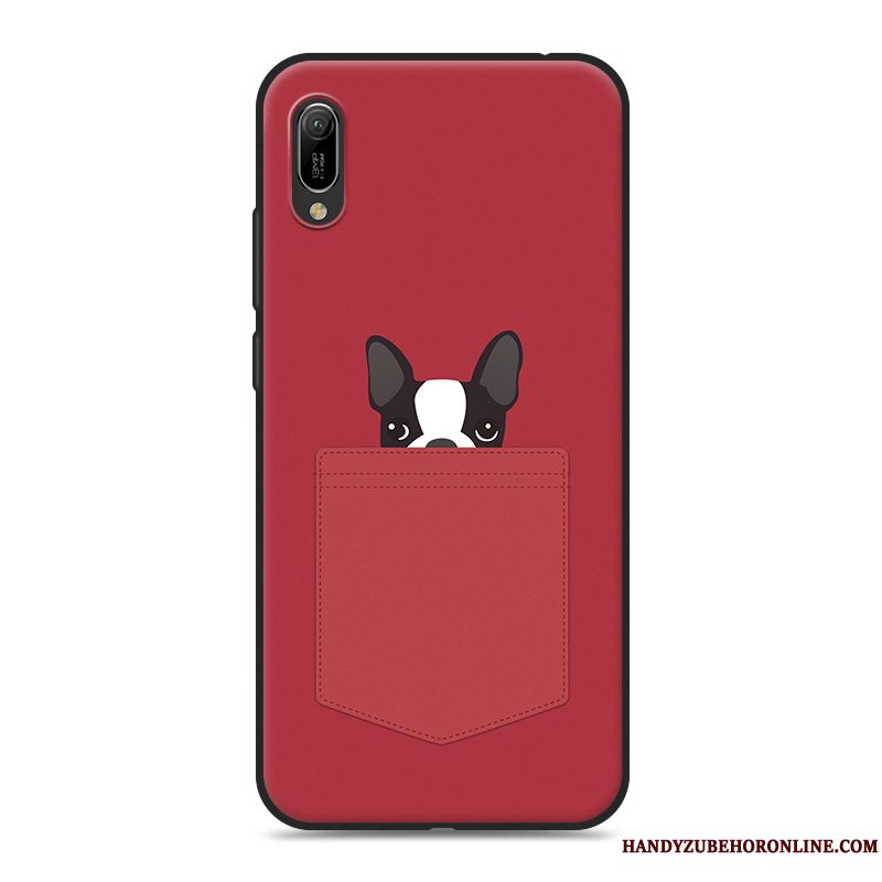 Etui Huawei Y6 2019 Silikone Simple Net Red, Cover Huawei Y6 2019 Kreativ Smuk Telefon