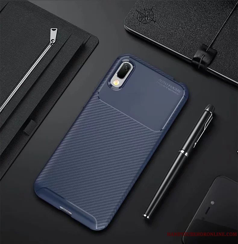 Etui Huawei Y6 2019 Tasker Blå Sort, Cover Huawei Y6 2019 Blød Telefonanti-fald