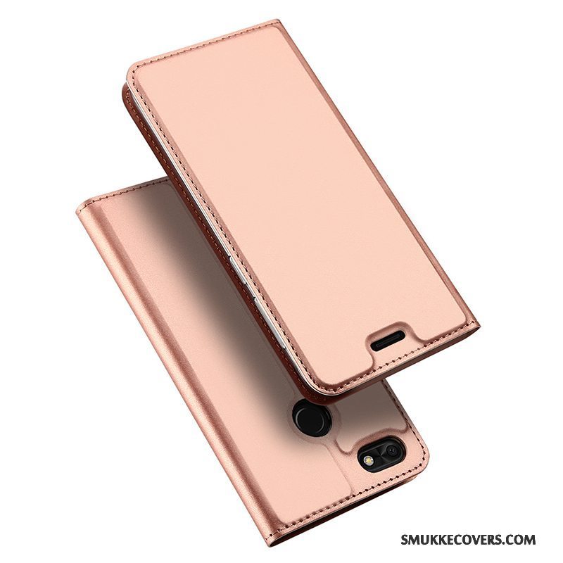 Etui Huawei Y6 Pro 2017 Folio Guld Anti-fald, Cover Huawei Y6 Pro 2017 Læder Business Telefon