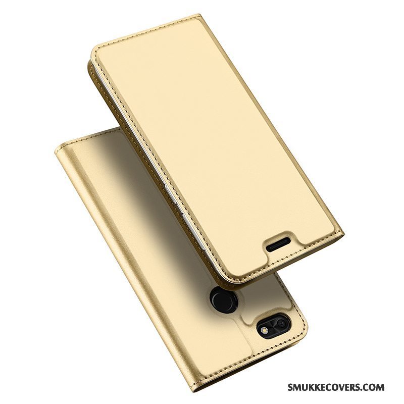 Etui Huawei Y6 Pro 2017 Folio Guld Anti-fald, Cover Huawei Y6 Pro 2017 Læder Business Telefon