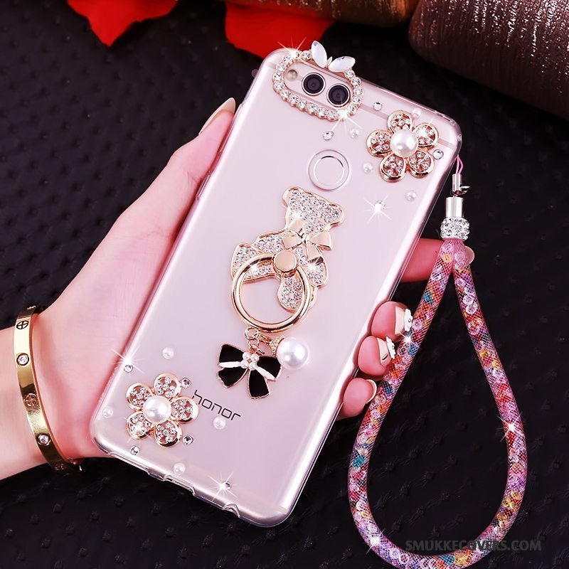 Etui Huawei Y6 Pro 2017 Strass Telefonhængende Ornamenter, Cover Huawei Y6 Pro 2017 Tasker Lyserød Anti-fald