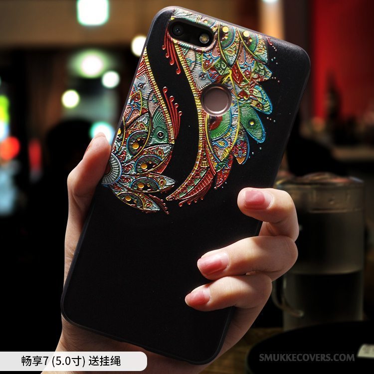 Etui Huawei Y6 Pro 2017 Tasker Telefonblå, Cover Huawei Y6 Pro 2017 Silikone Etnisk Anti-fald