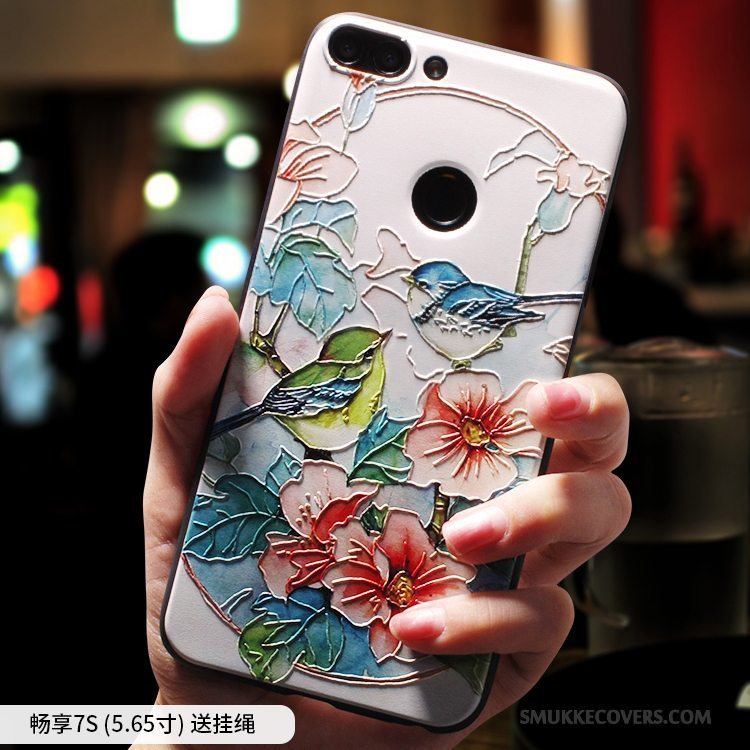 Etui Huawei Y6 Pro 2017 Tasker Telefonblå, Cover Huawei Y6 Pro 2017 Silikone Etnisk Anti-fald