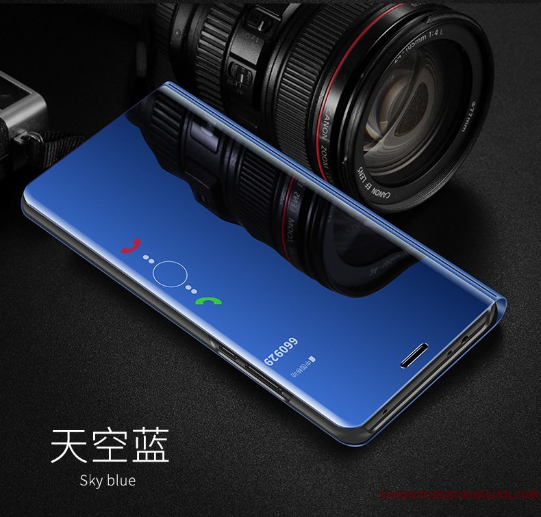 Etui Huawei Y7 2018 Beskyttelse Blå Telefon, Cover Huawei Y7 2018 Læder Spejl