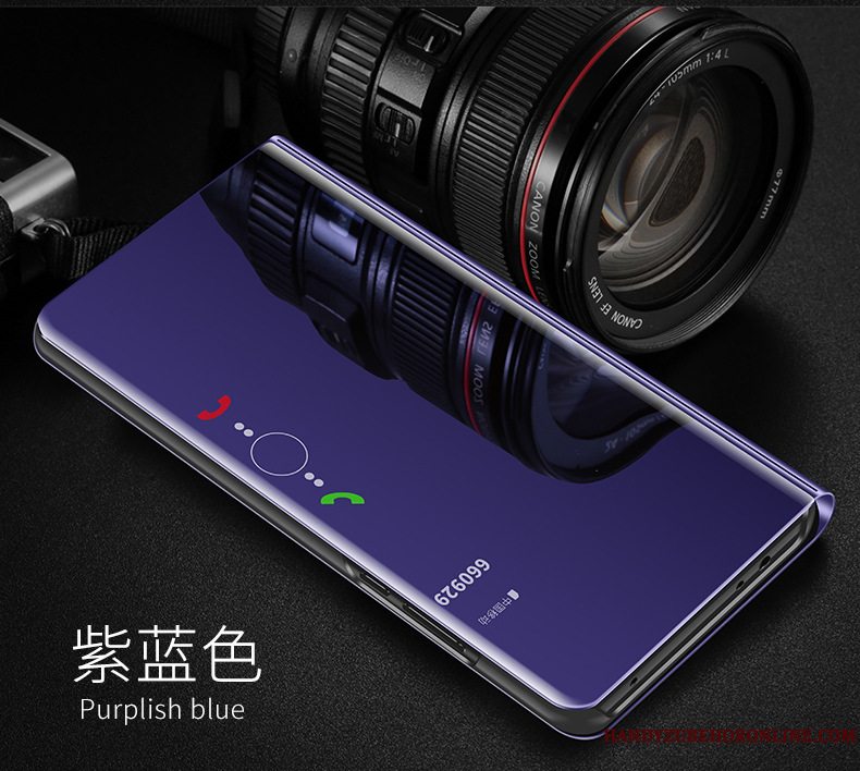 Etui Huawei Y7 2018 Beskyttelse Blå Telefon, Cover Huawei Y7 2018 Læder Spejl