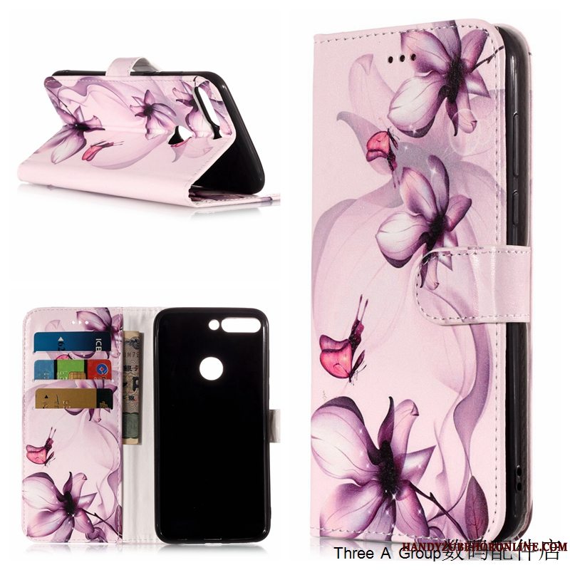 Etui Huawei Y7 2018 Beskyttelse Lyserød Telefon, Cover Huawei Y7 2018 Læder