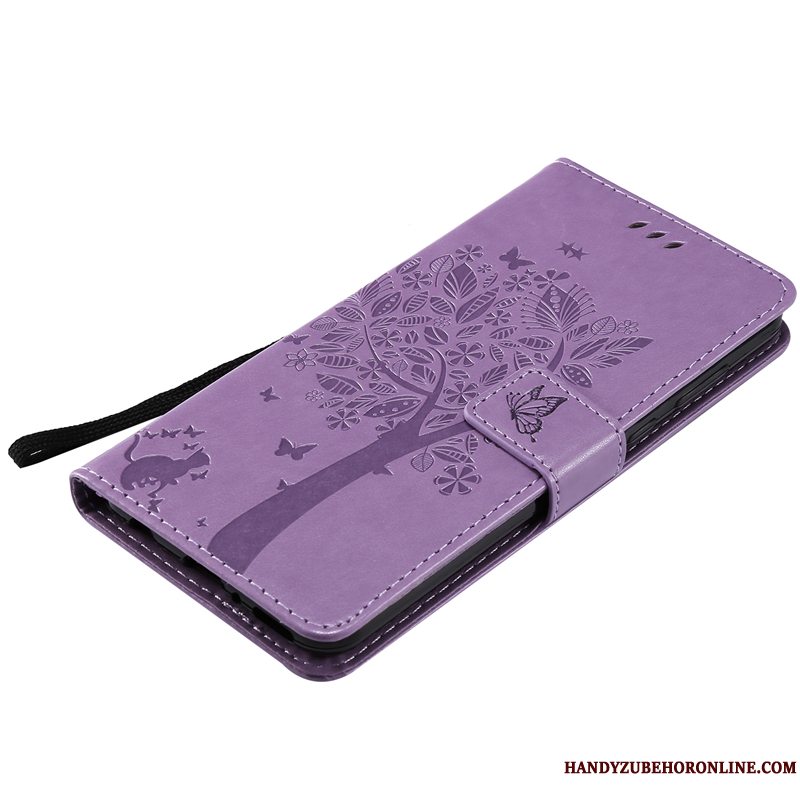 Etui Huawei Y7 2018 Beskyttelse Tree Heldig, Cover Huawei Y7 2018 Læder Rød Anti-fald