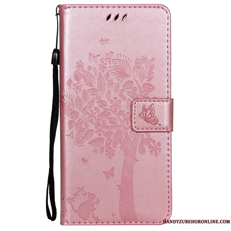 Etui Huawei Y7 2018 Beskyttelse Tree Heldig, Cover Huawei Y7 2018 Læder Rød Anti-fald