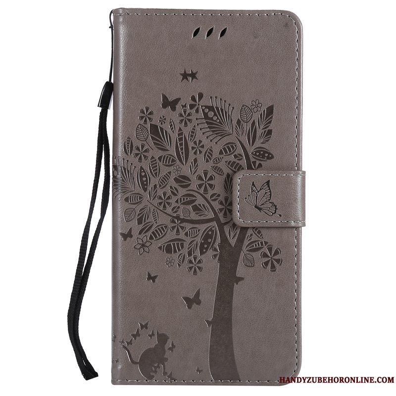 Etui Huawei Y7 2018 Beskyttelse Tree Heldig, Cover Huawei Y7 2018 Læder Rød Anti-fald