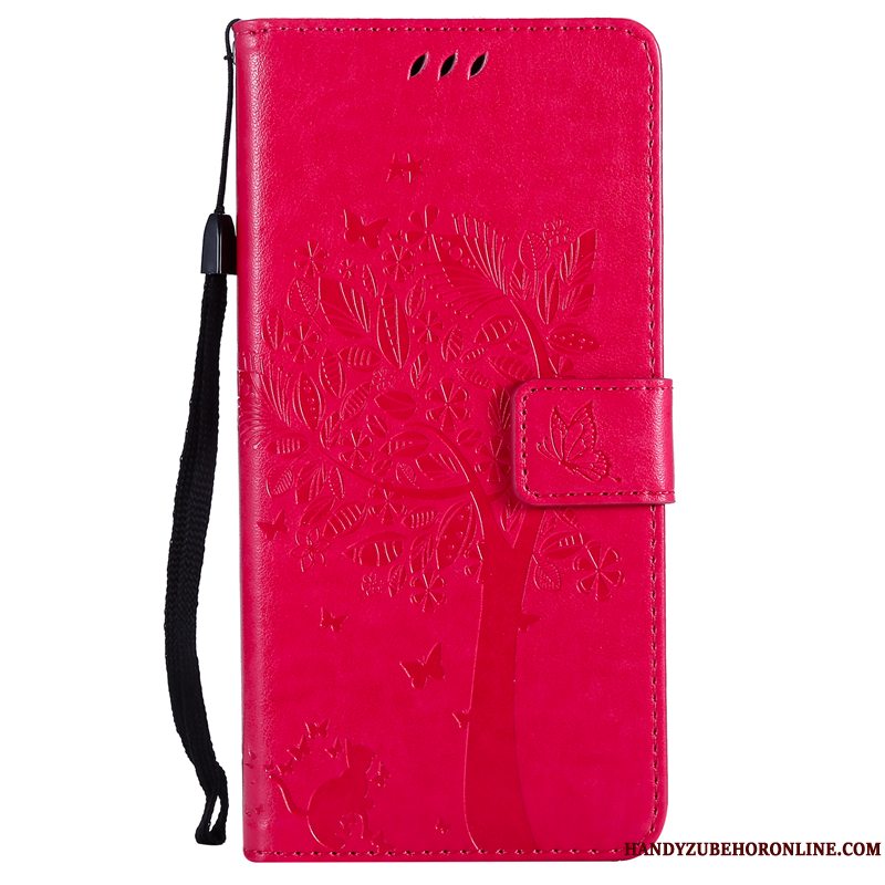 Etui Huawei Y7 2018 Beskyttelse Tree Heldig, Cover Huawei Y7 2018 Læder Rød Anti-fald